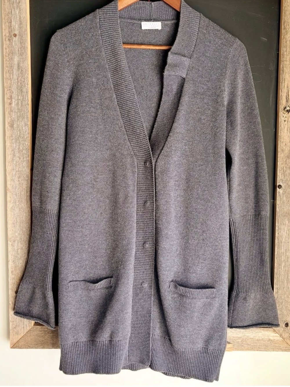 Authentic Brunello Cucinelli Dark Grey 100% Cashmere Button-Front Cardigan - L